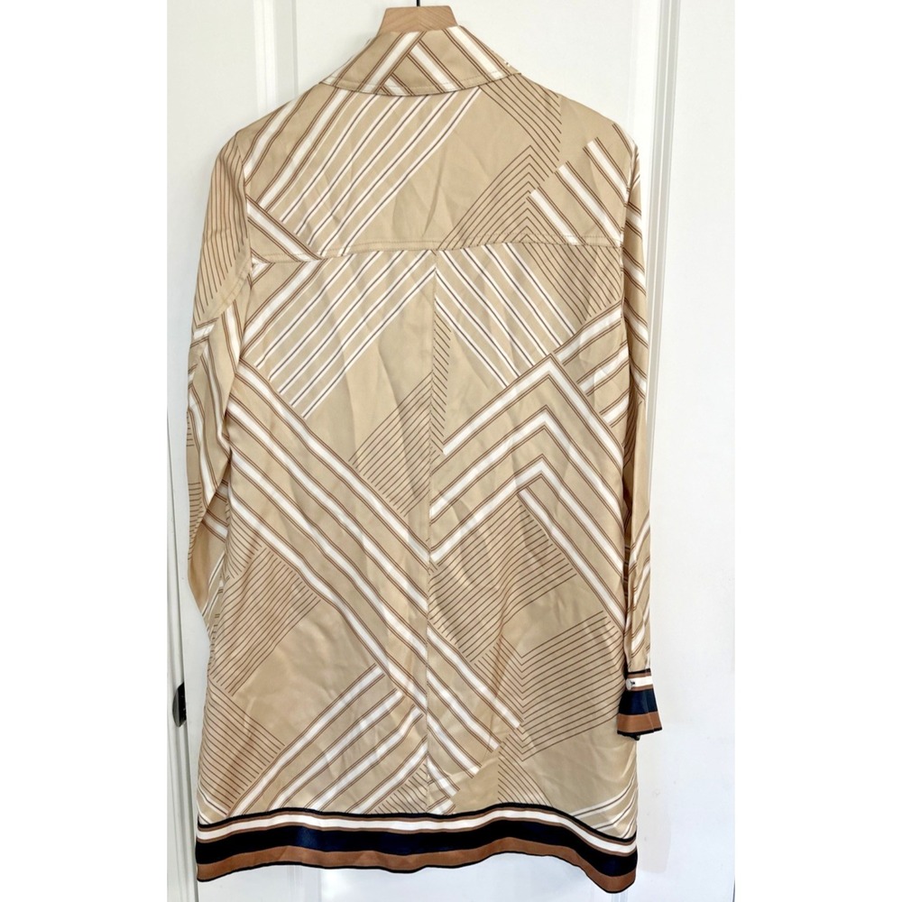 Veronica Beard Size 12 Pryce Striped Mini Shirtdress Silk Blend Stone Khaki Mult - Picture 11 of 15